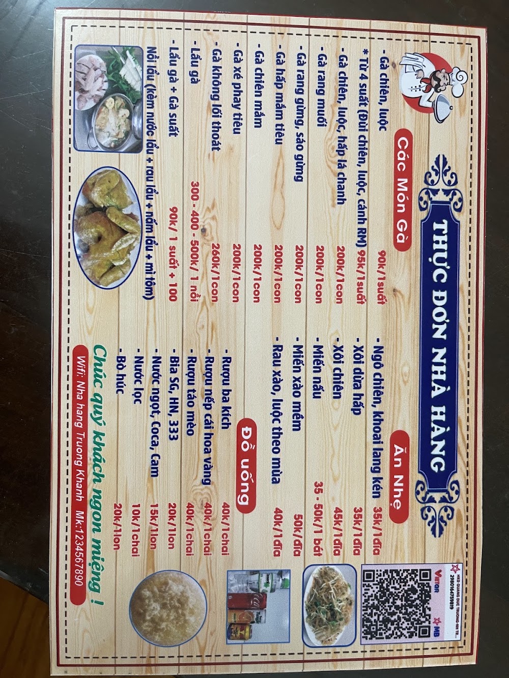 Gà Mạnh Hoạch TRƯỜNG KHÁNH – Menu của quán