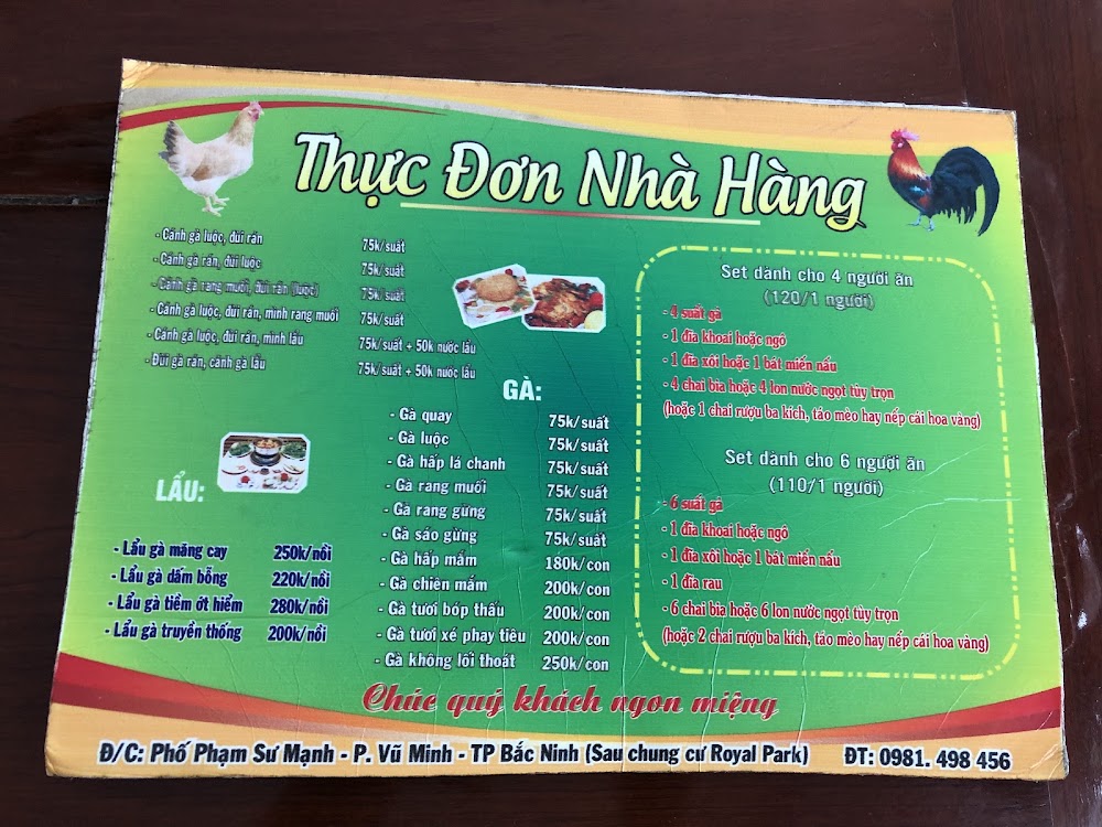 Gà Mạnh Hoạch TRƯỜNG KHÁNH – Menu của quán