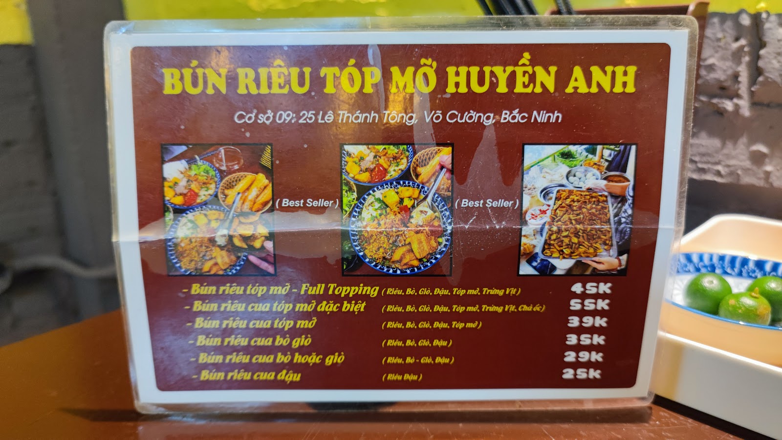 Bún Riêu Tóp Mỡ Huyền Anh Cơ Sở 9 – Menu của quán
