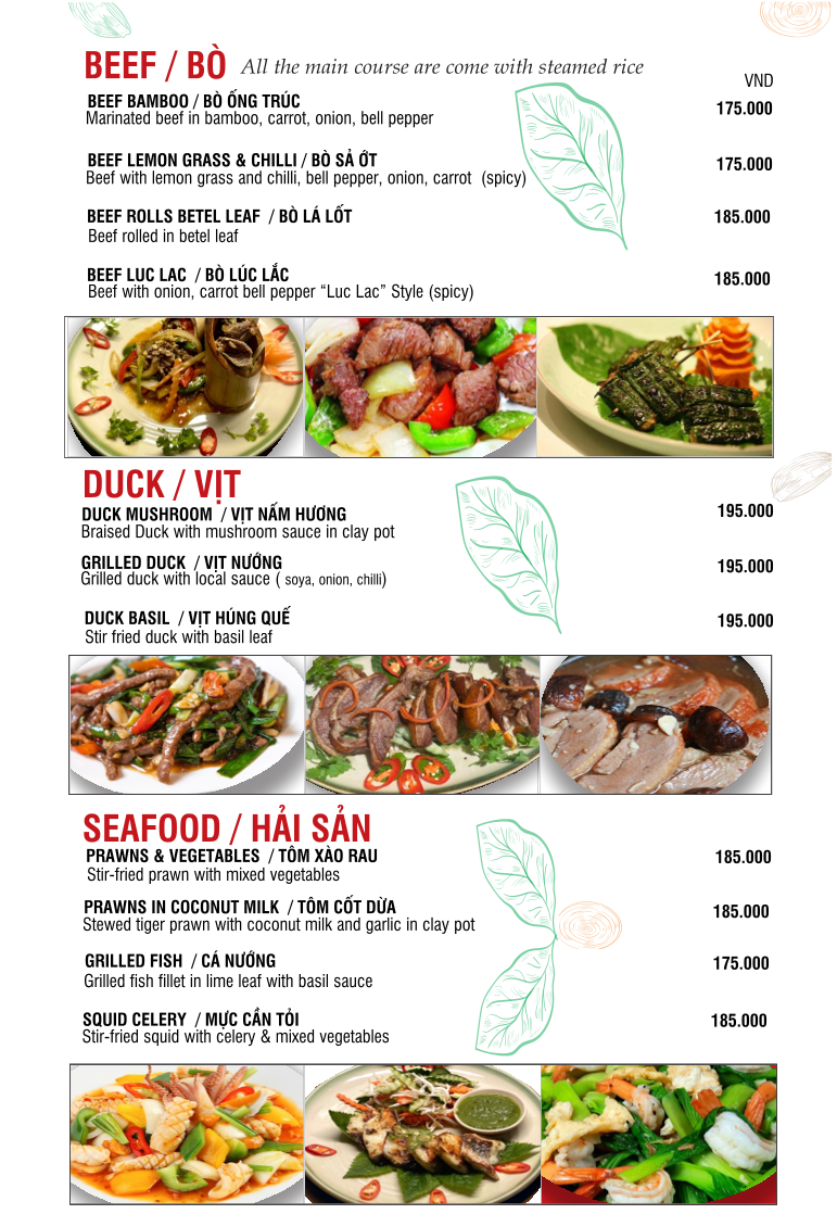 Cinnamon Restaurant – Menu của quán