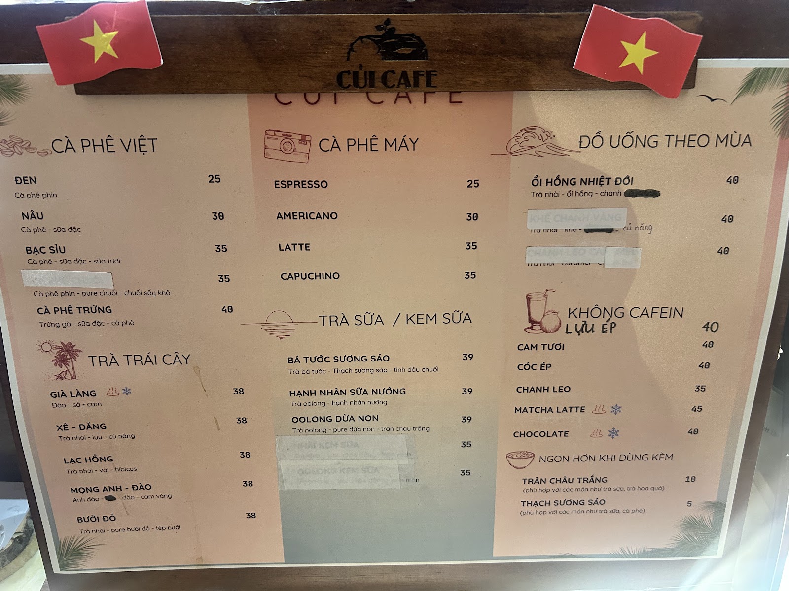 Củi coffee – Menu của quán