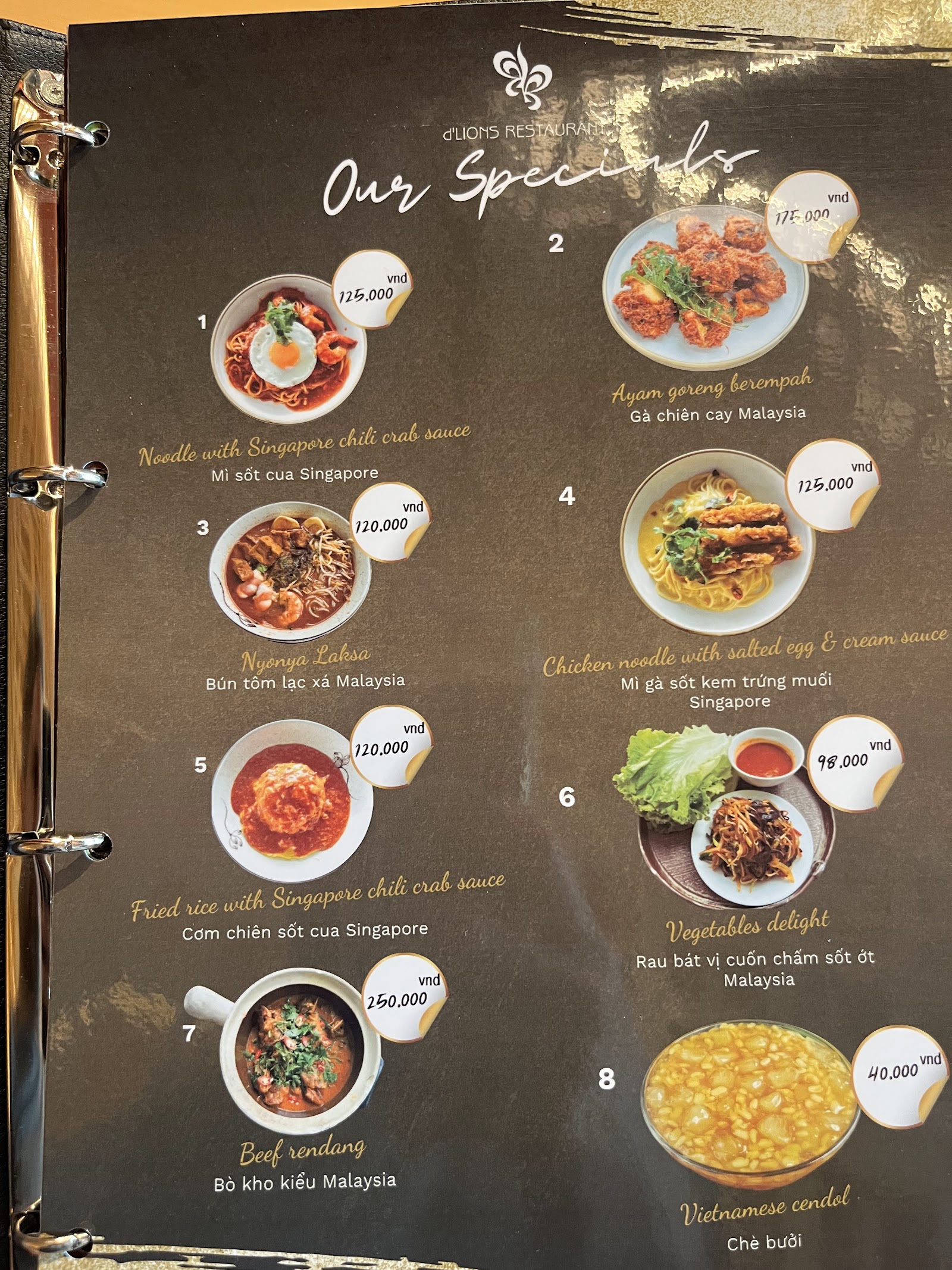 d’Lions Restaurant – Menu của quán