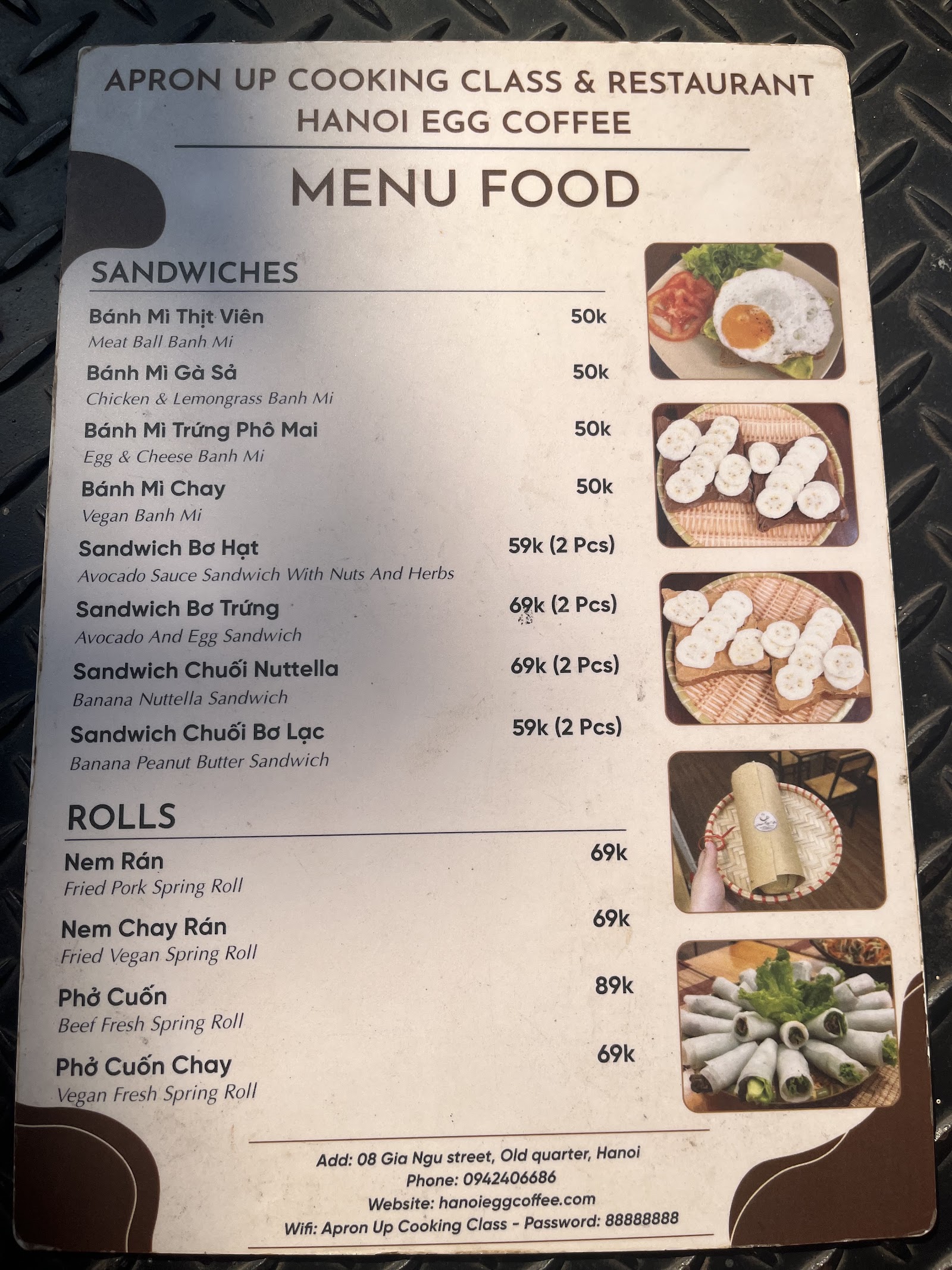 Hanoi Egg Coffee – Menu của quán