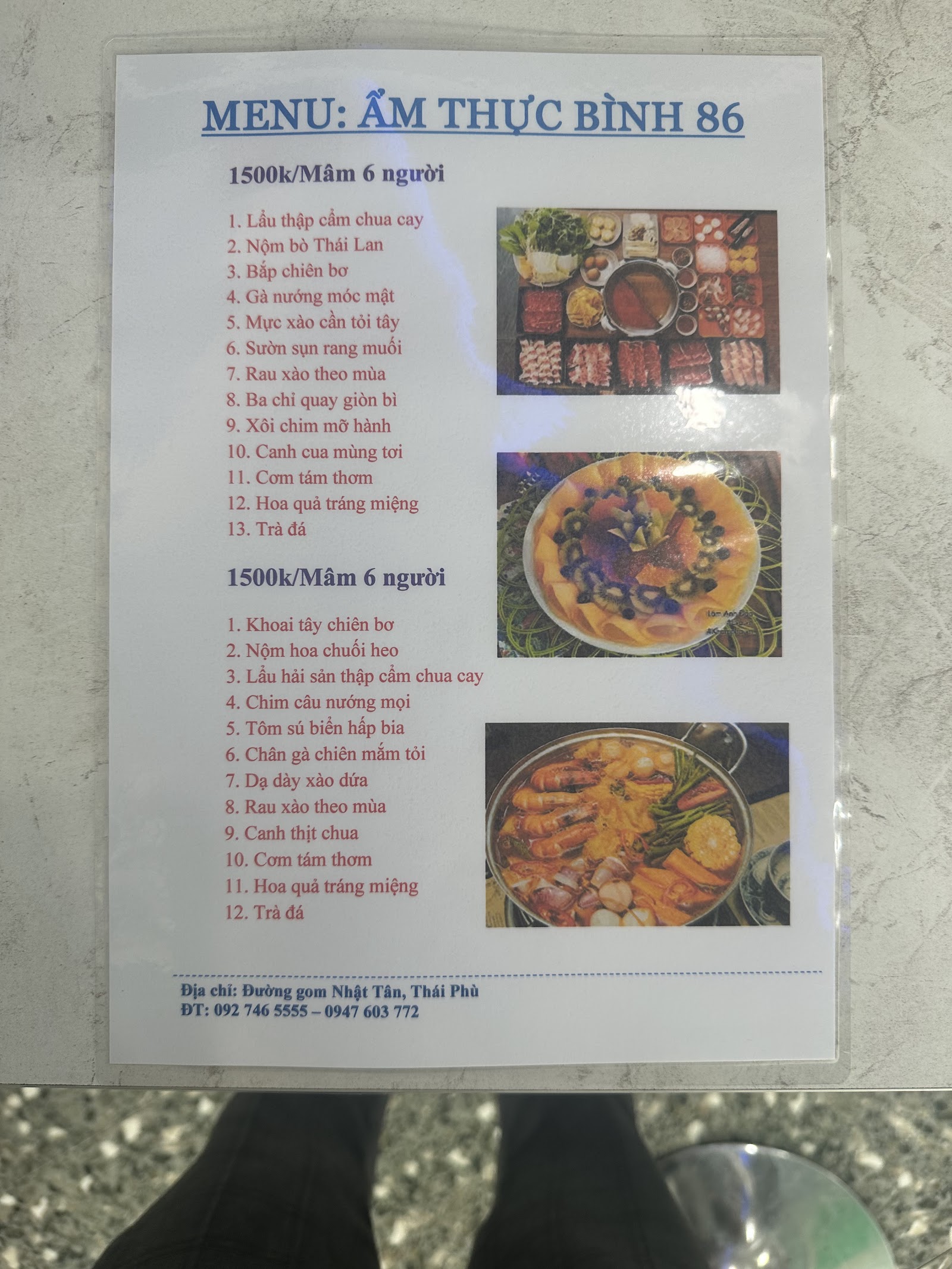 Nhà Hàng BÌNH 86 – Menu của quán