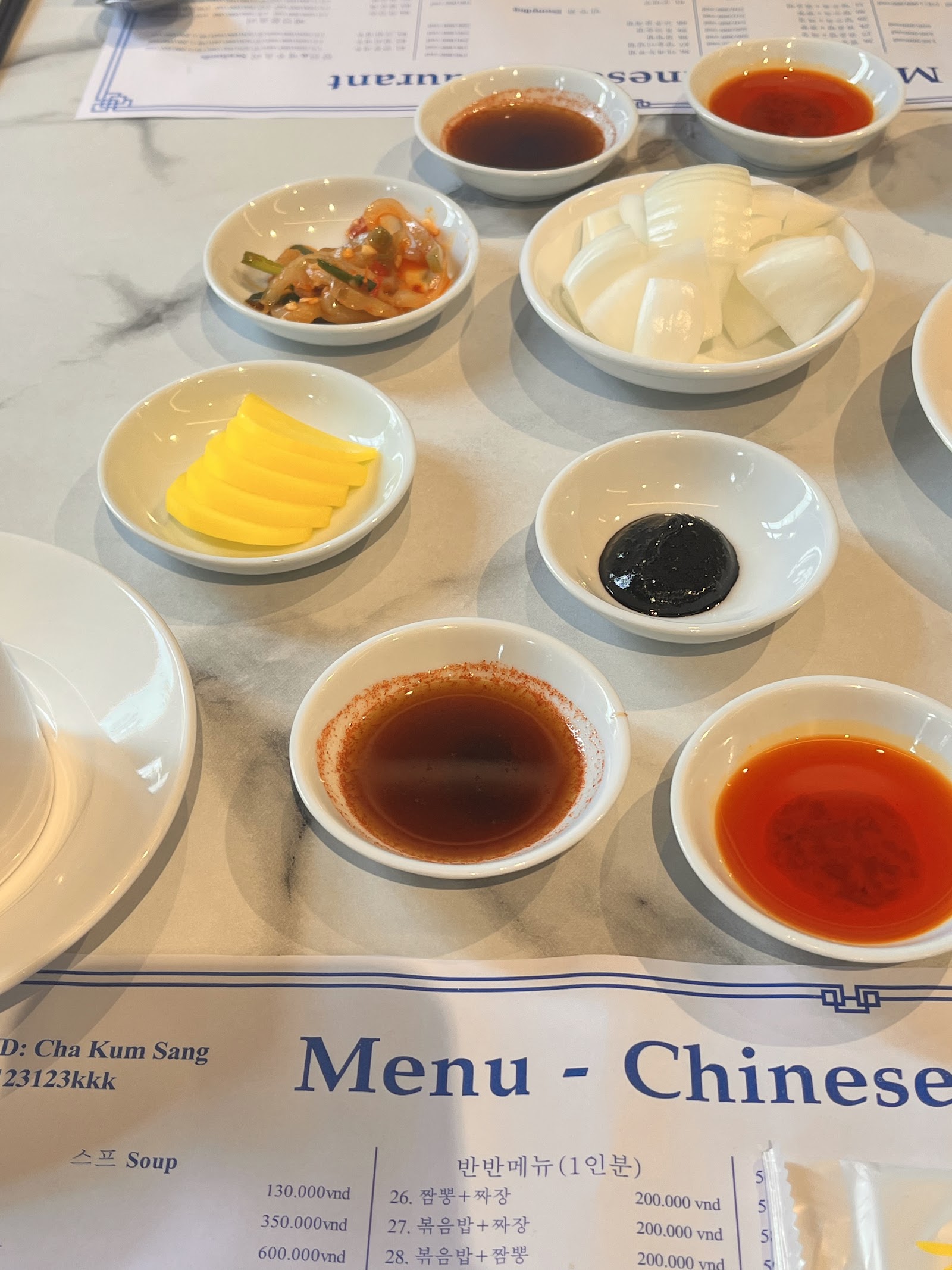 Nhà Hàng Cha Kum Sang – Menu của quán