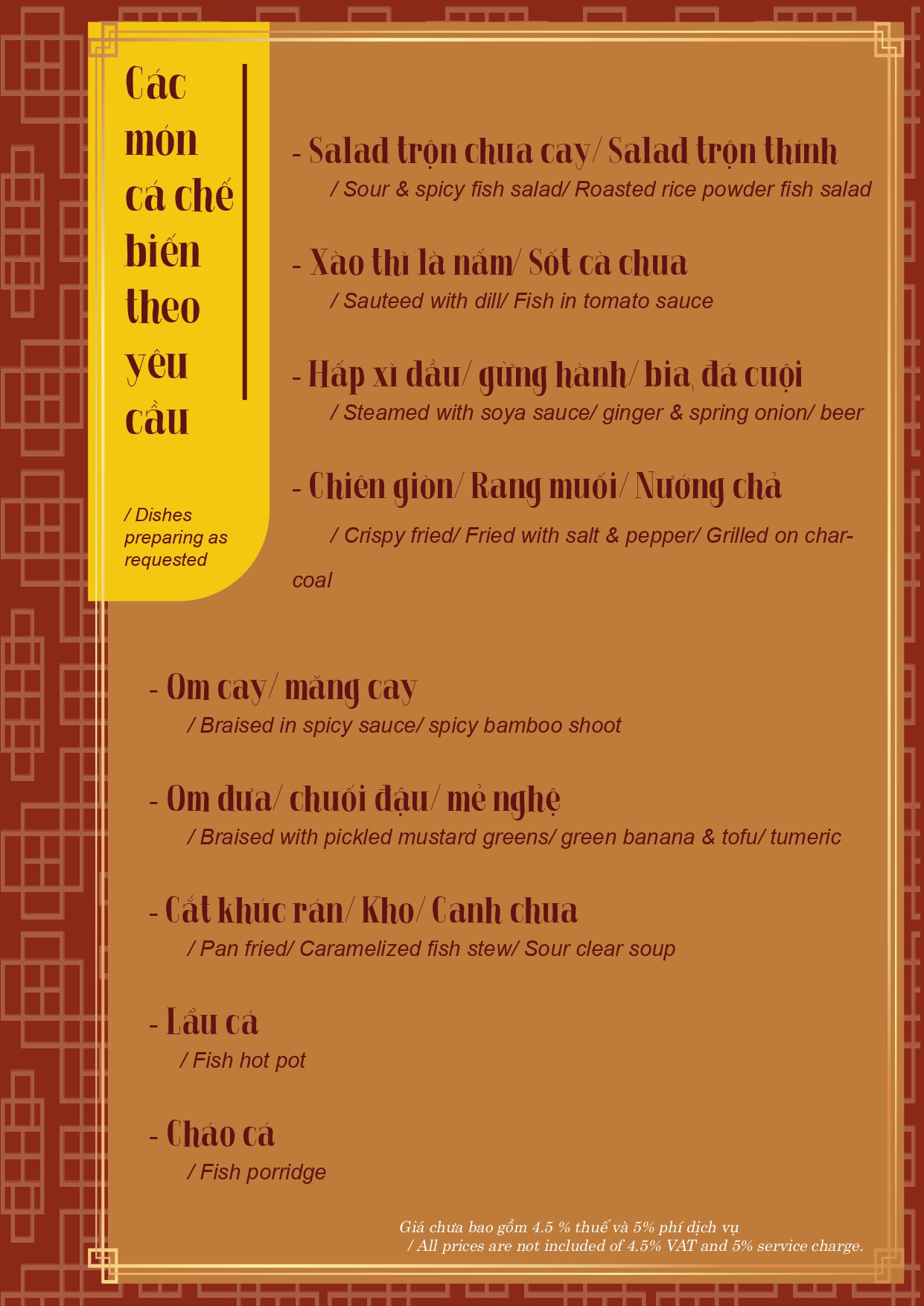 Nhà hàng Chef Quân-OldHanoi Restaurant – Menu của quán