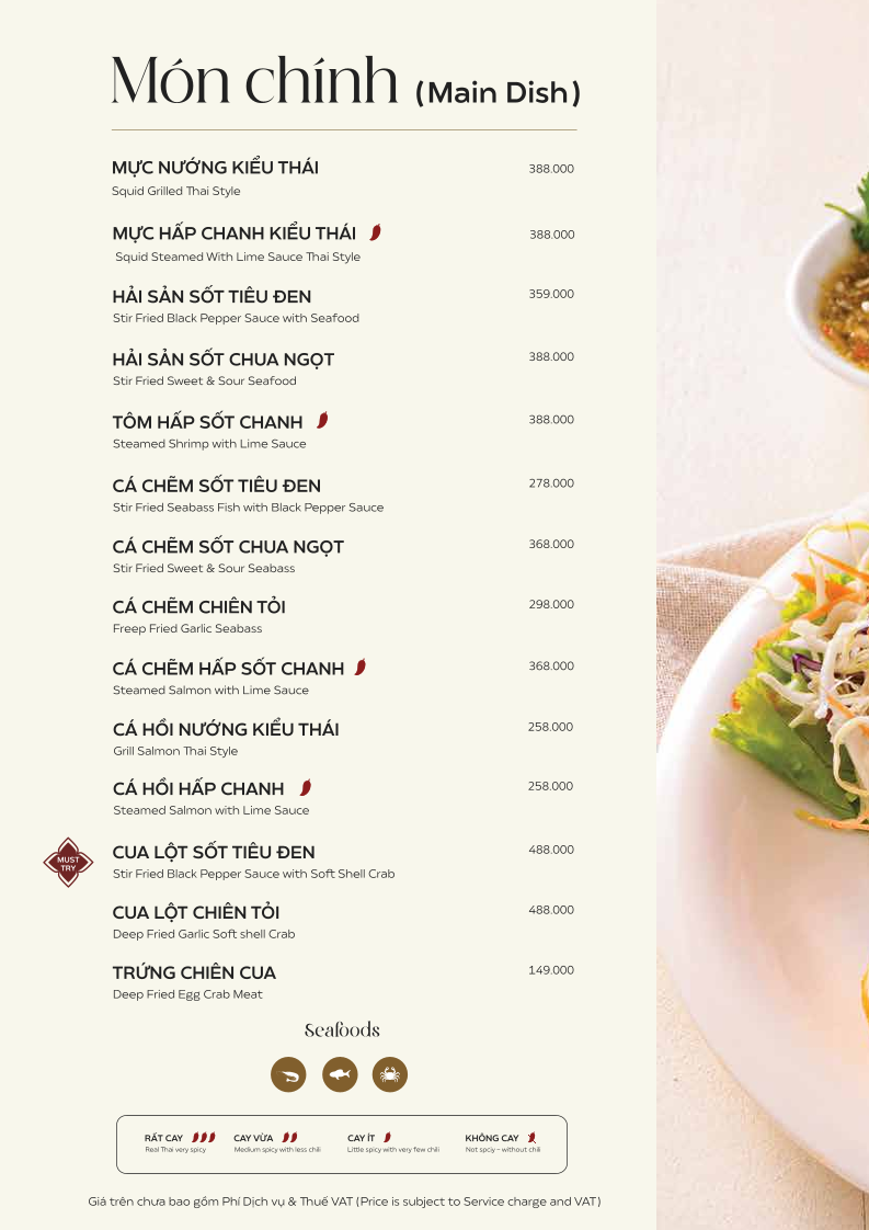 Nhà Hàng Gusto Thái – Menu của quán