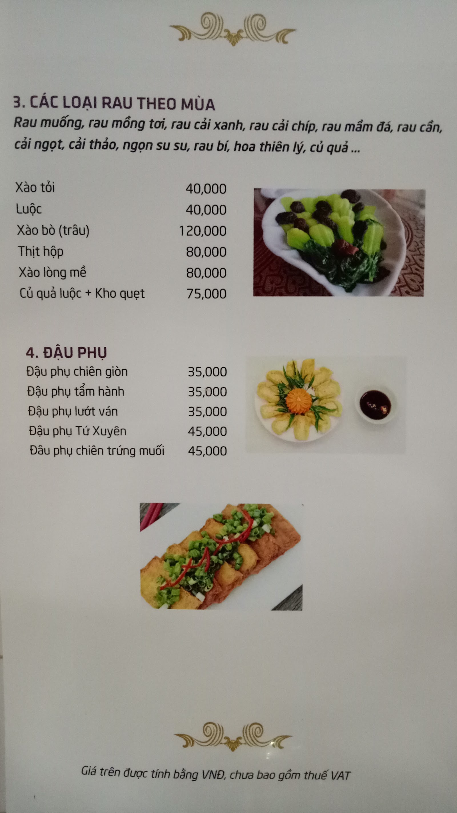 Nhà Hàng Hướng Dương – Menu của quán