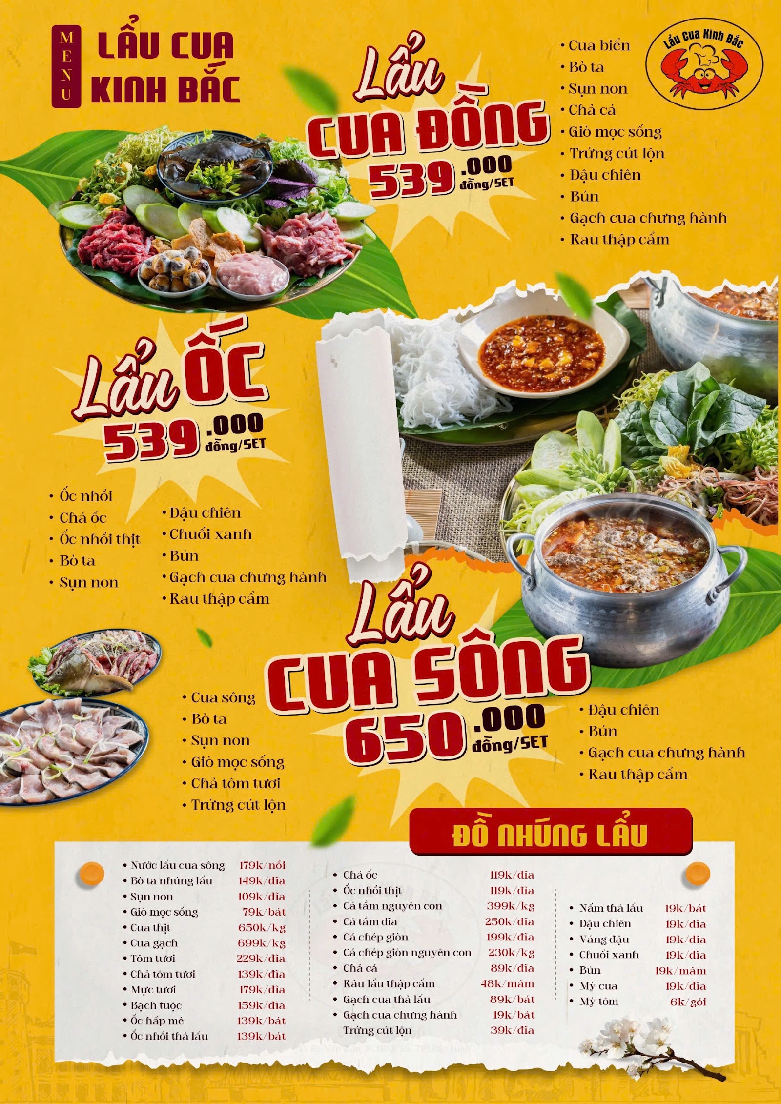 Nhà Hàng Lẩu Cua Kinh Bắc – Menu của quán