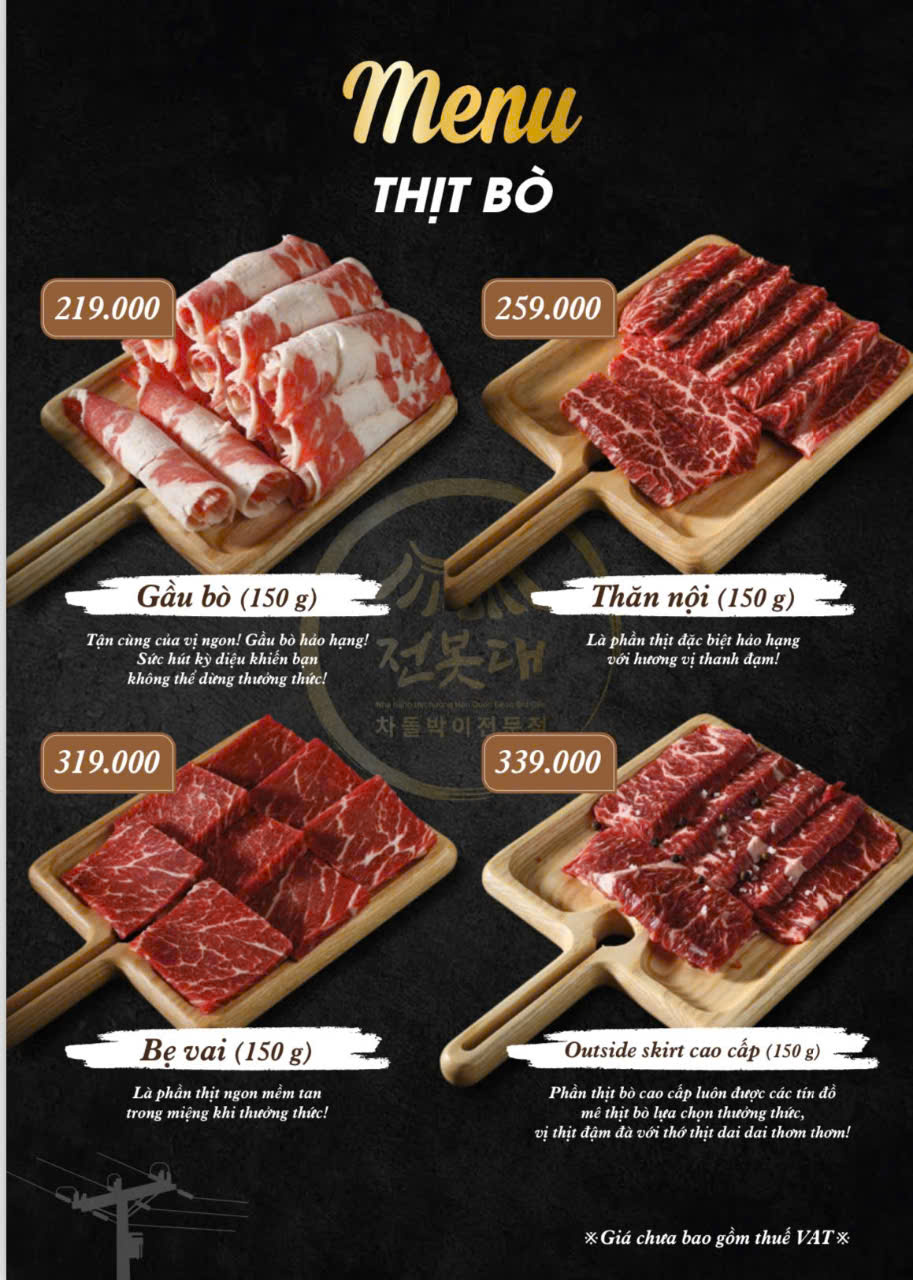 Nhà Hàng Thịt Nướng Hàn Quốc Geon Bot Dae - 전봇대 – Menu của quán