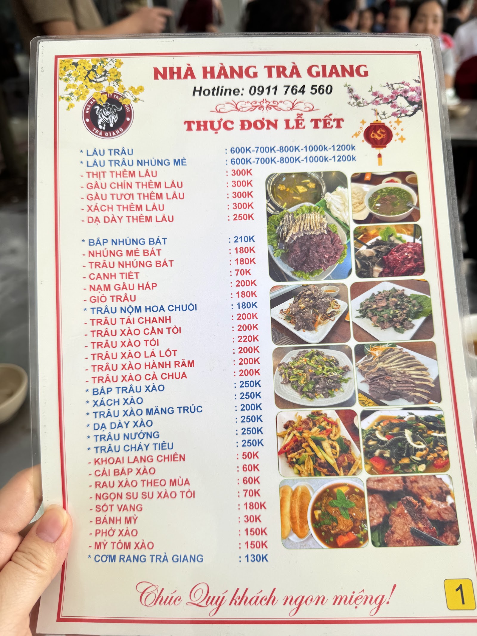 Nhà Hàng Trâu Trà Giang Từ Sơn – Menu của quán