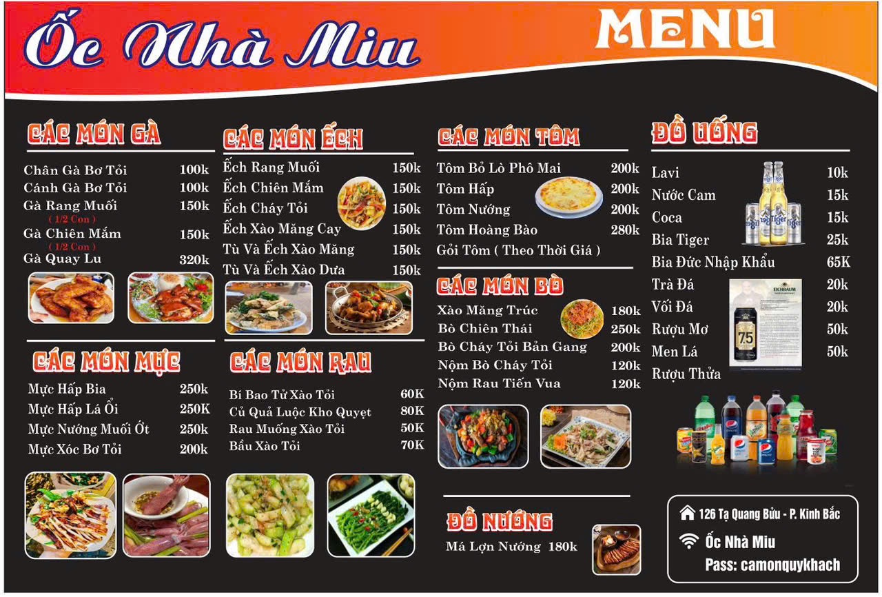 Ốc Nhà Miu 2 Lẩu Sườn Bò Kim Chi – Menu của quán