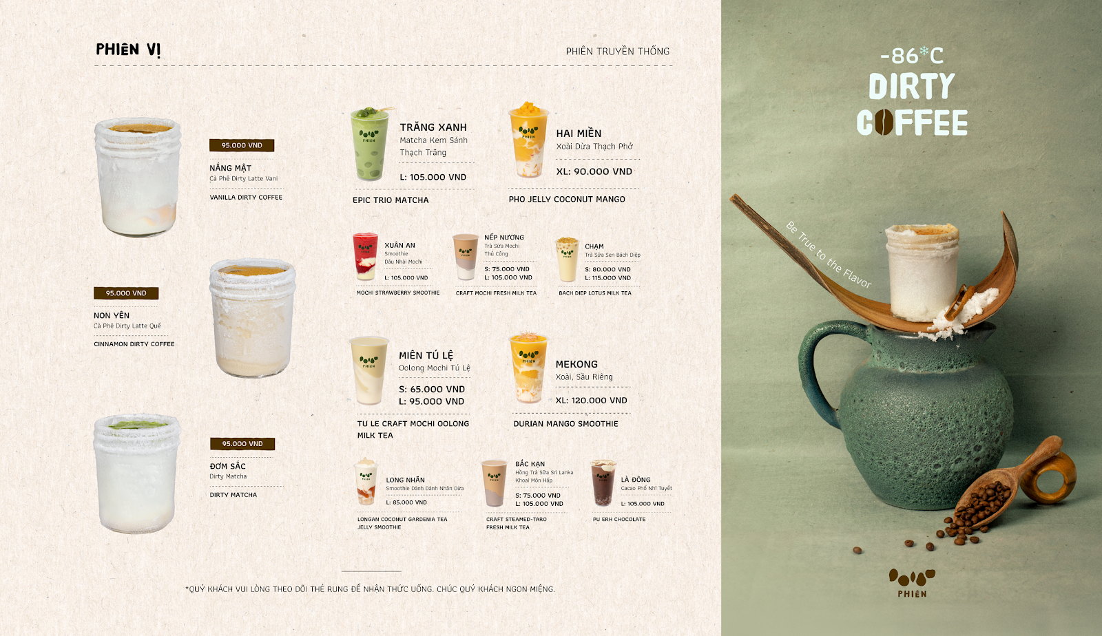 Phiên – Menu của quán