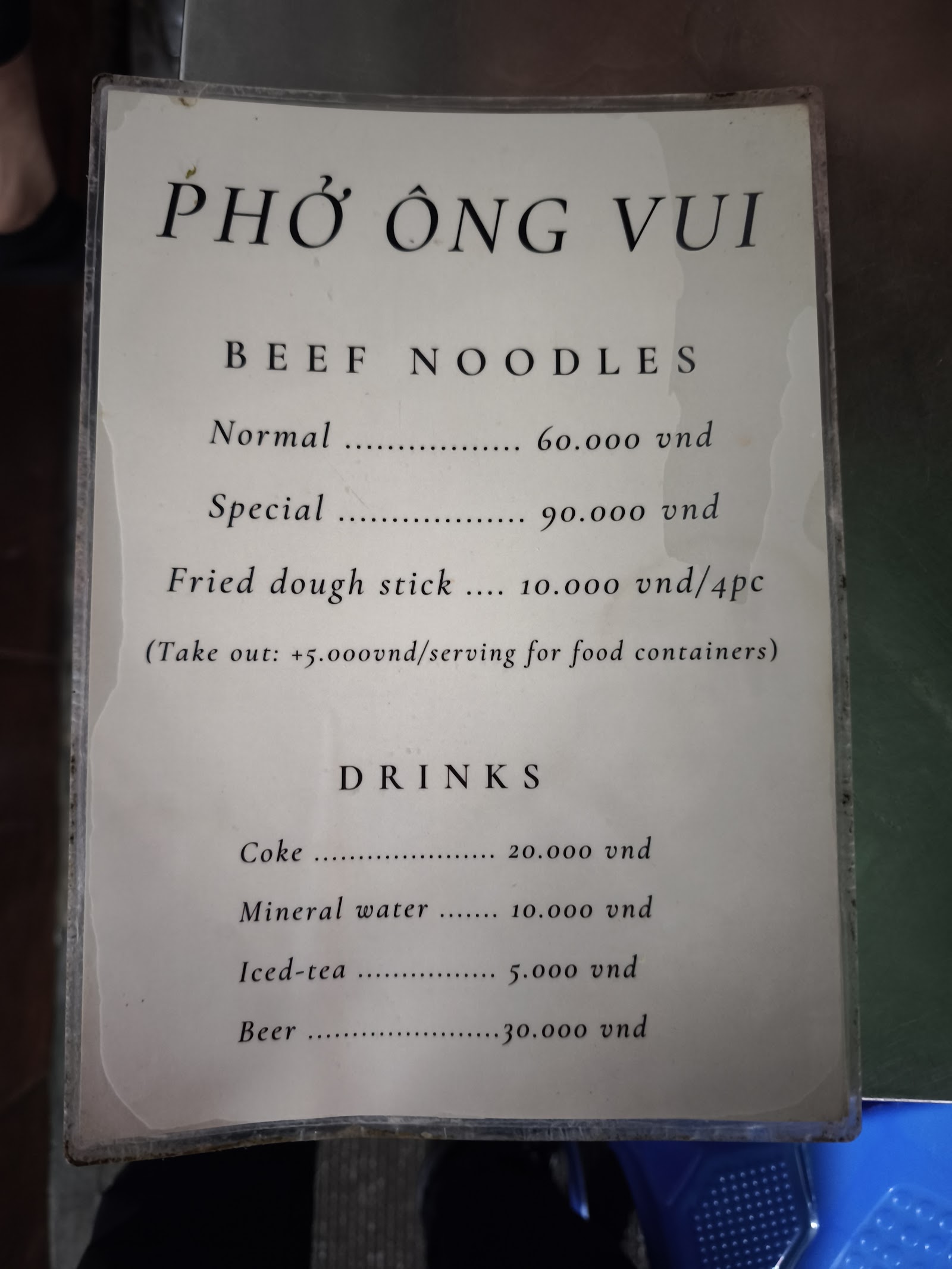 Phở Ông Vui - Hàng Giầy – Menu của quán