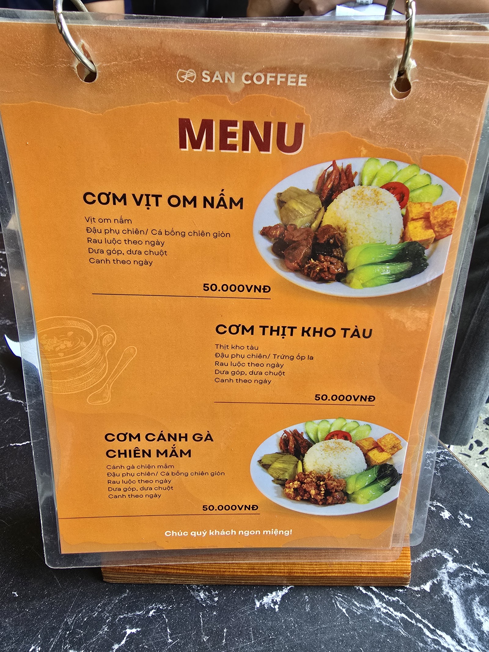 San Coffee – Menu của quán
