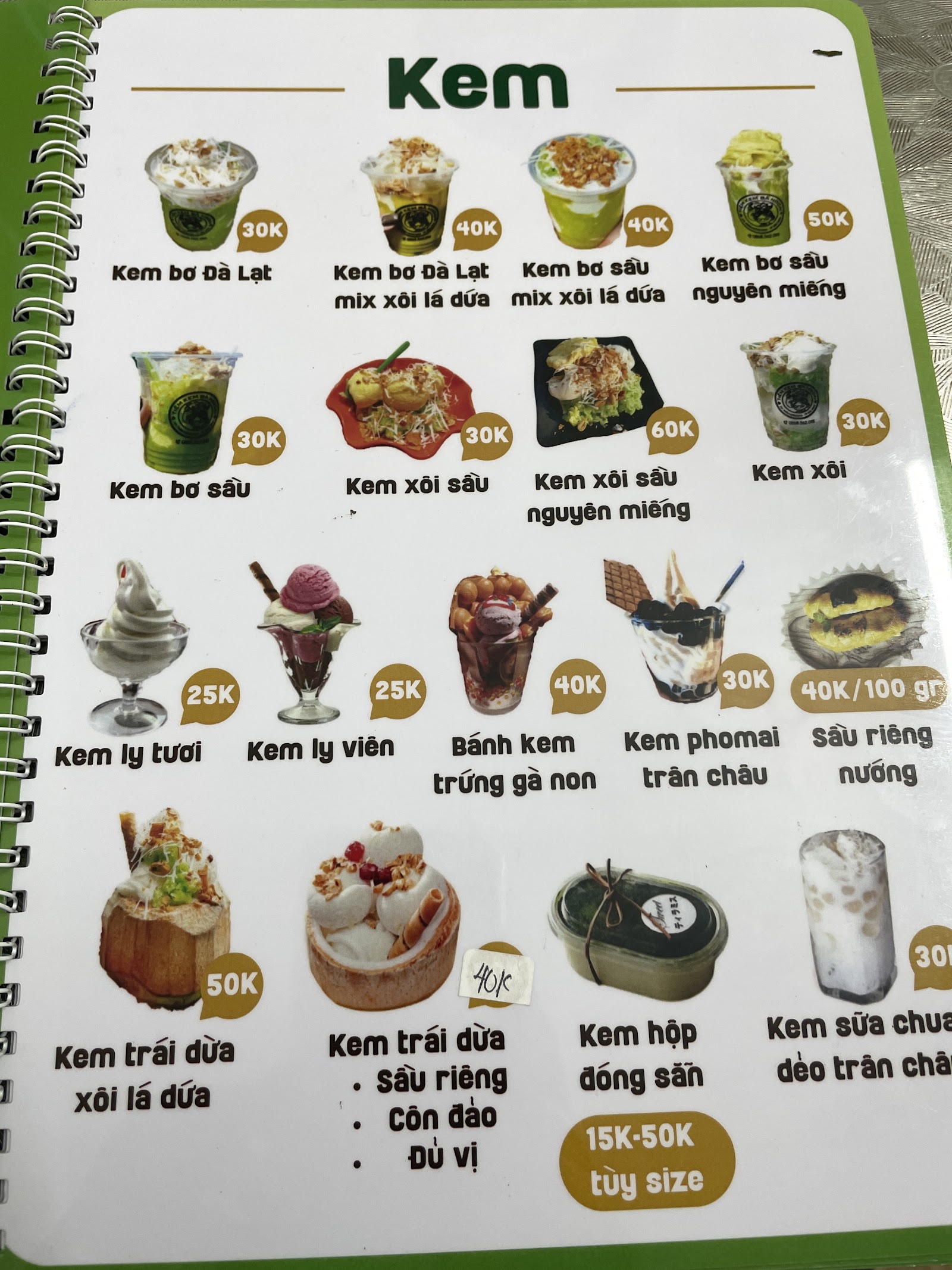 Tiệm Kem Bà Ngoại – Menu của quán