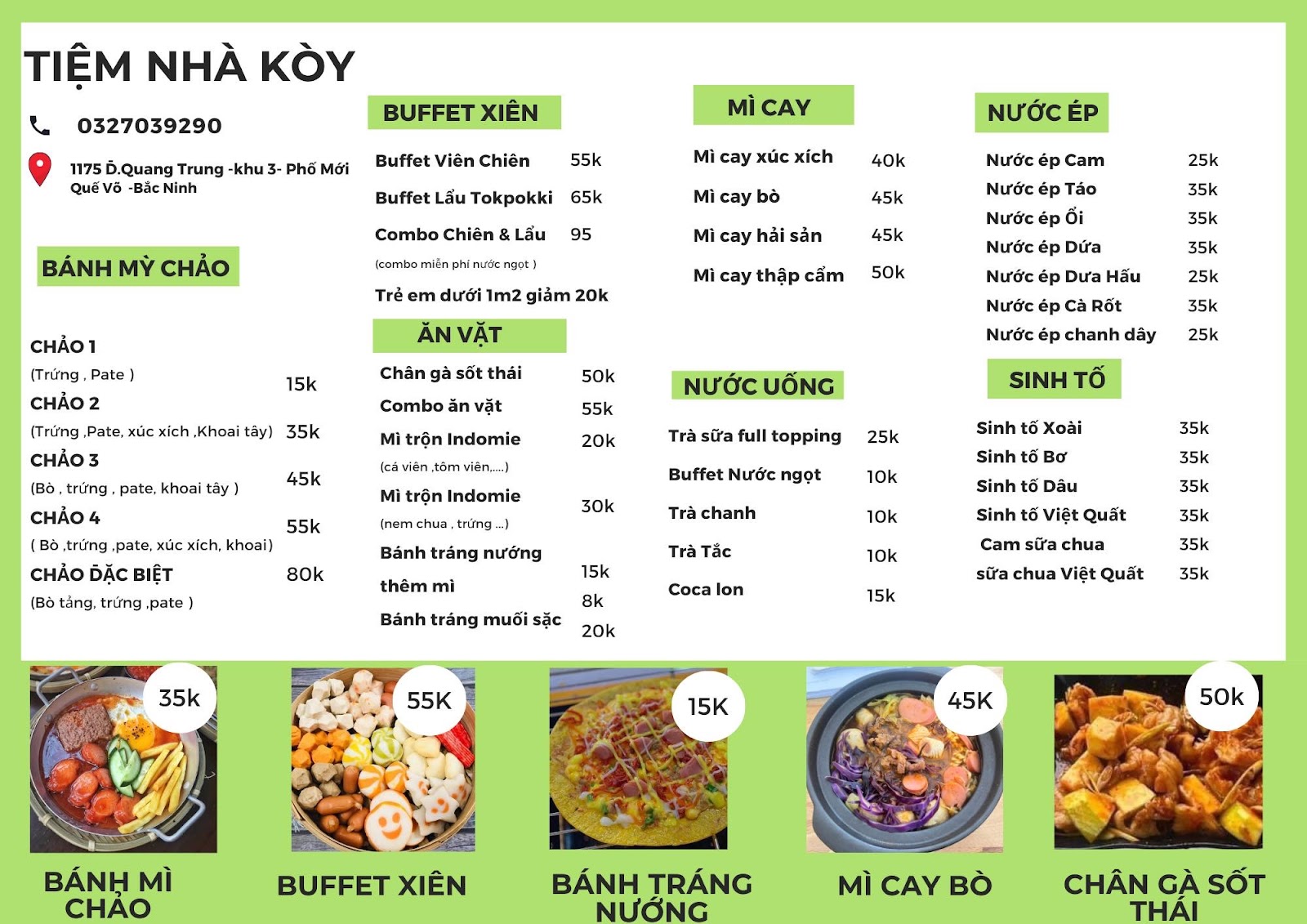 Tiệm Nhà Kòy – Menu của quán